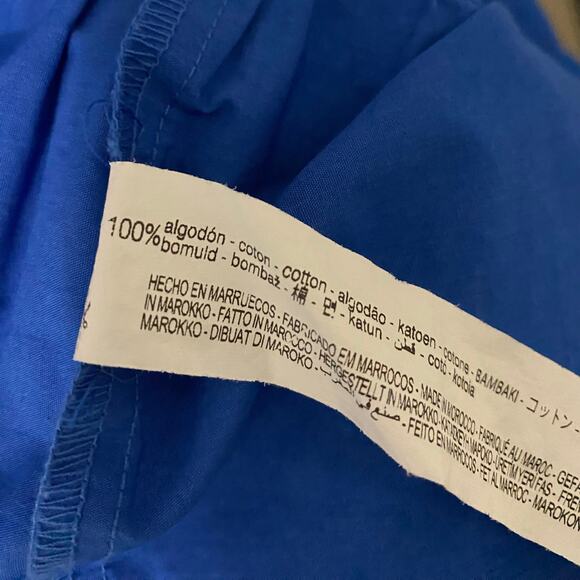 Zara Cotton Poplin Midi Dress Medium Cobalt Royal Blue Collared Tiered Preppy - Picture 10 of 12